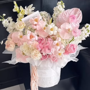 Pink Poetry｜Orchids & Tulips & Roses & Anthuriums Mixed Bouquet