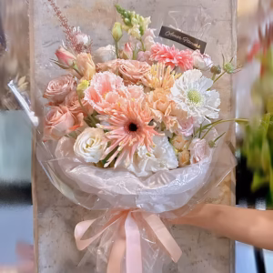 Peach Whispers｜Gerberas & Roses & Carnations Mixed Bouquet