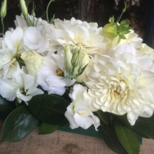 Short base funeral flower arrangement 400Lx300W 1