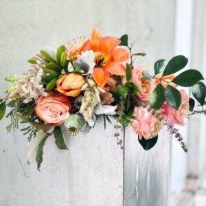 Short base funeral flower arrangement 400Lx300W 6