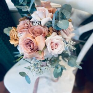 Toffee rose and babyâ€™s breath bridal Bouquet