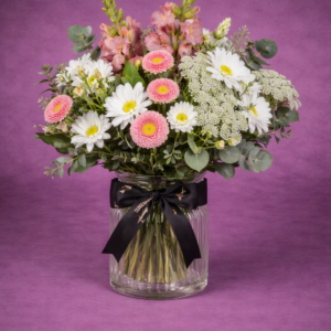 Elegant Floral Bouquet with Glass Vase –