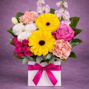 Vibrant Flower Gift Box Bouquet –