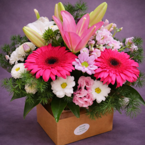 Vibrant Pink Floral Arrangement in Kraft Box –