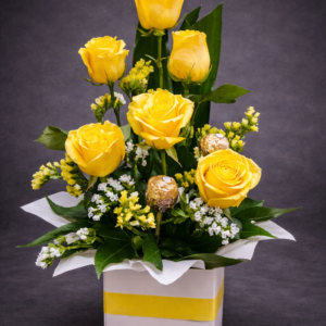 Yellow Roses and Chocolates Arrangement